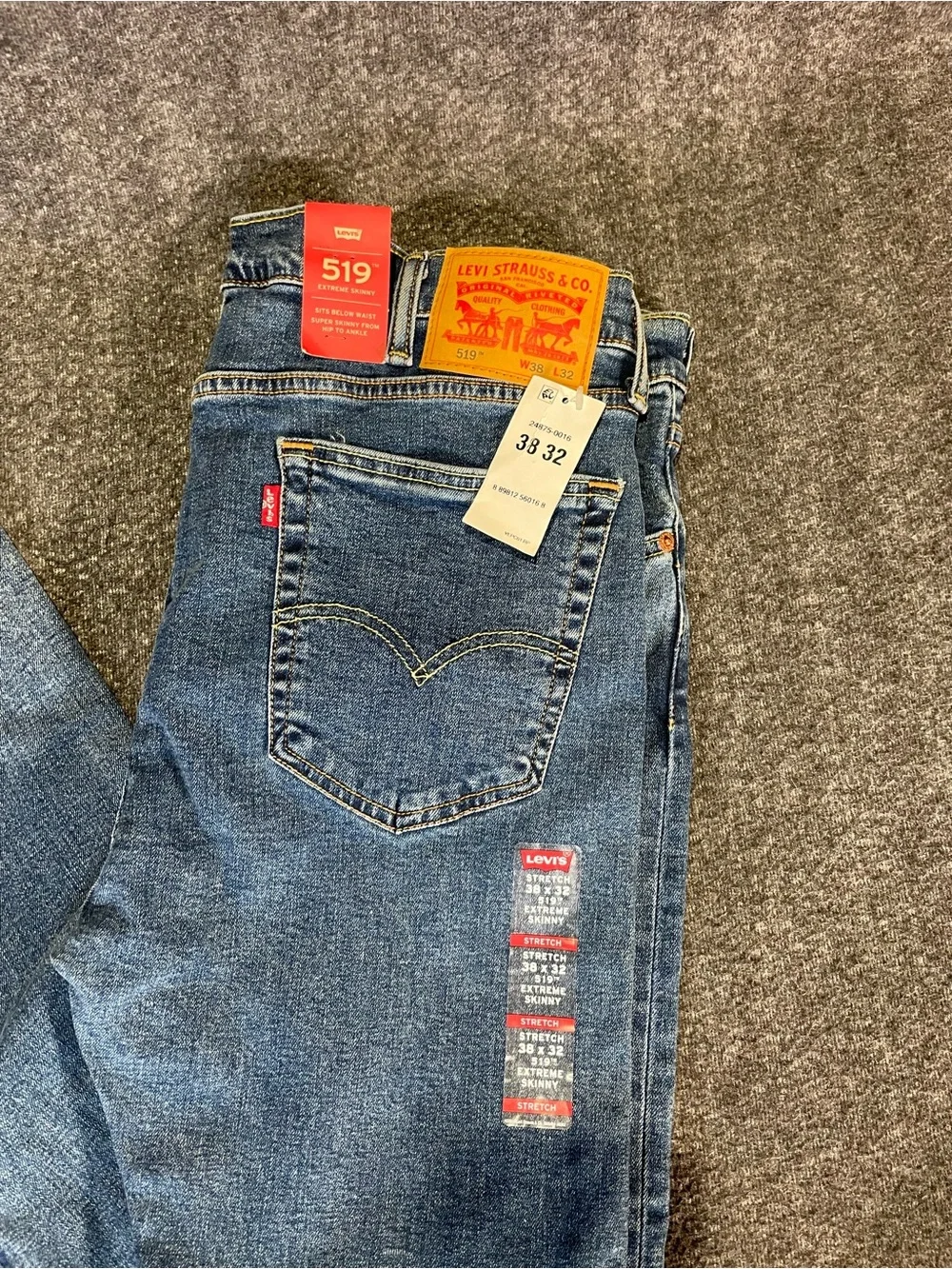 Levis 519 Extreme Skinny Jeans Mens 38x32 Stretch Fit NEW NWT